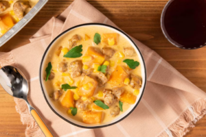 Tuscan-Style Sausage Soup with butternut squash and corn